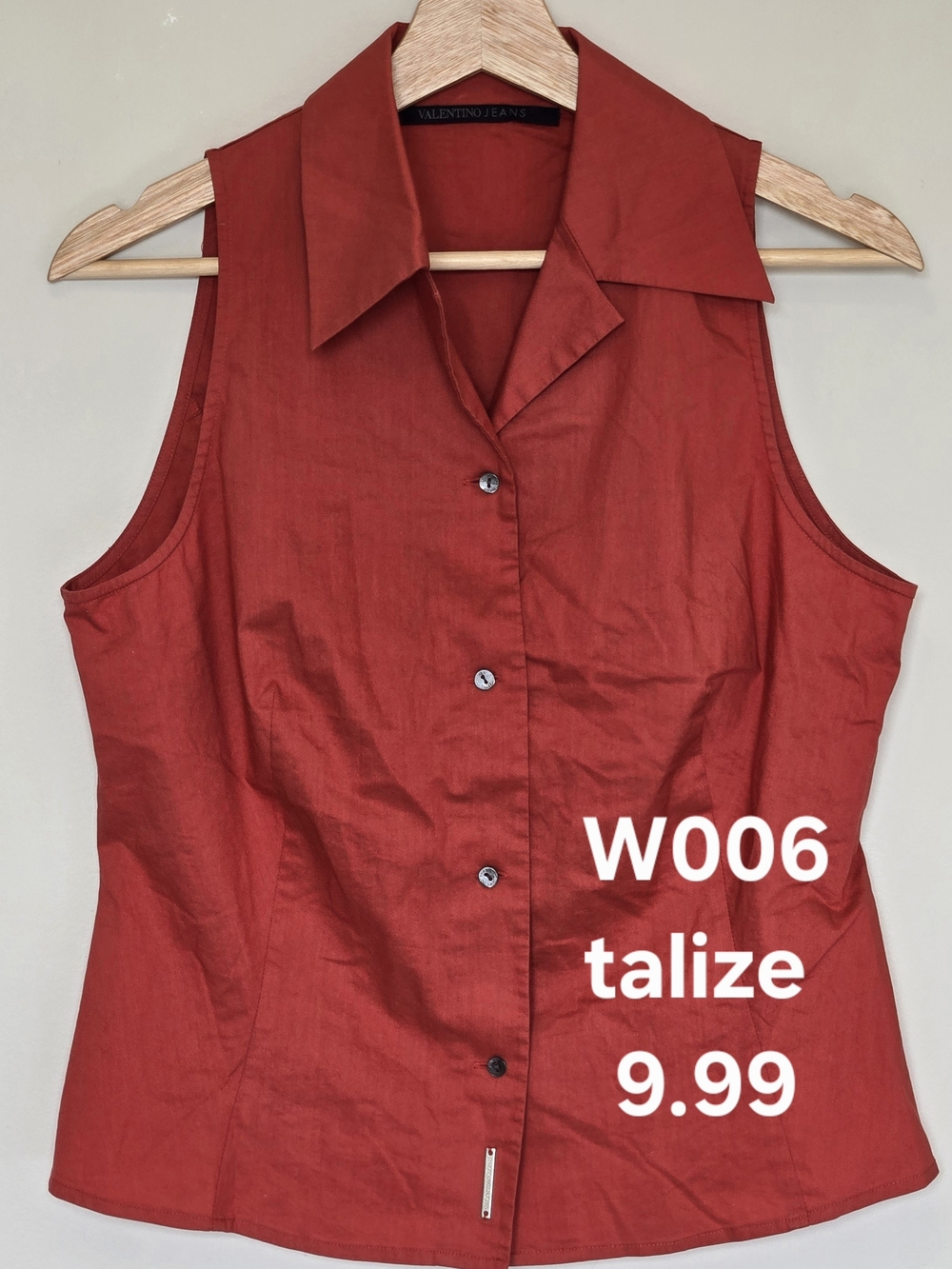 Vintage Valentino Red Button-Front Detail Top 90s 1990 Preppy Minimal - Picture 3 of 9